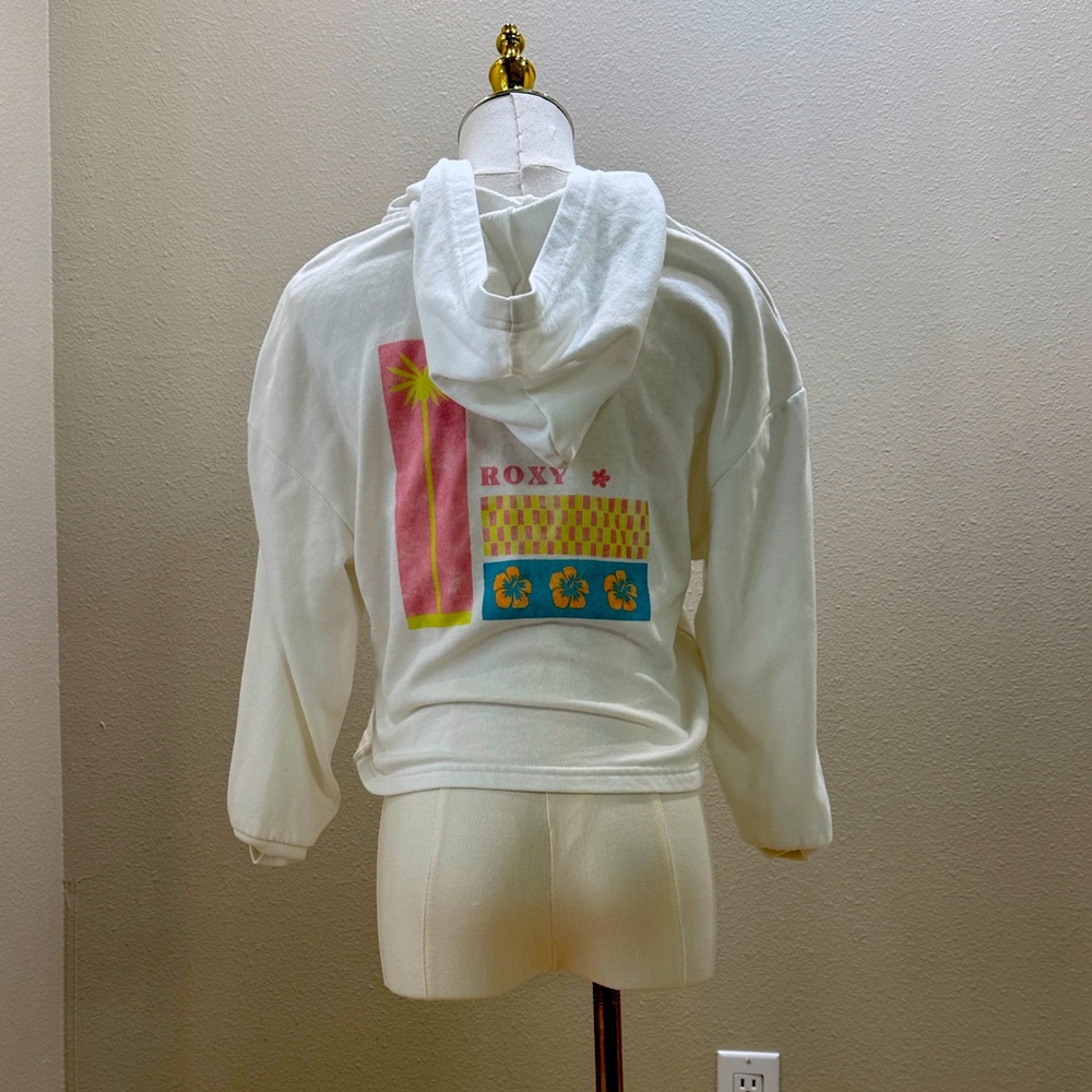 Roxy Girls White Hoodie with Vibrant Graphic. New and never worn.